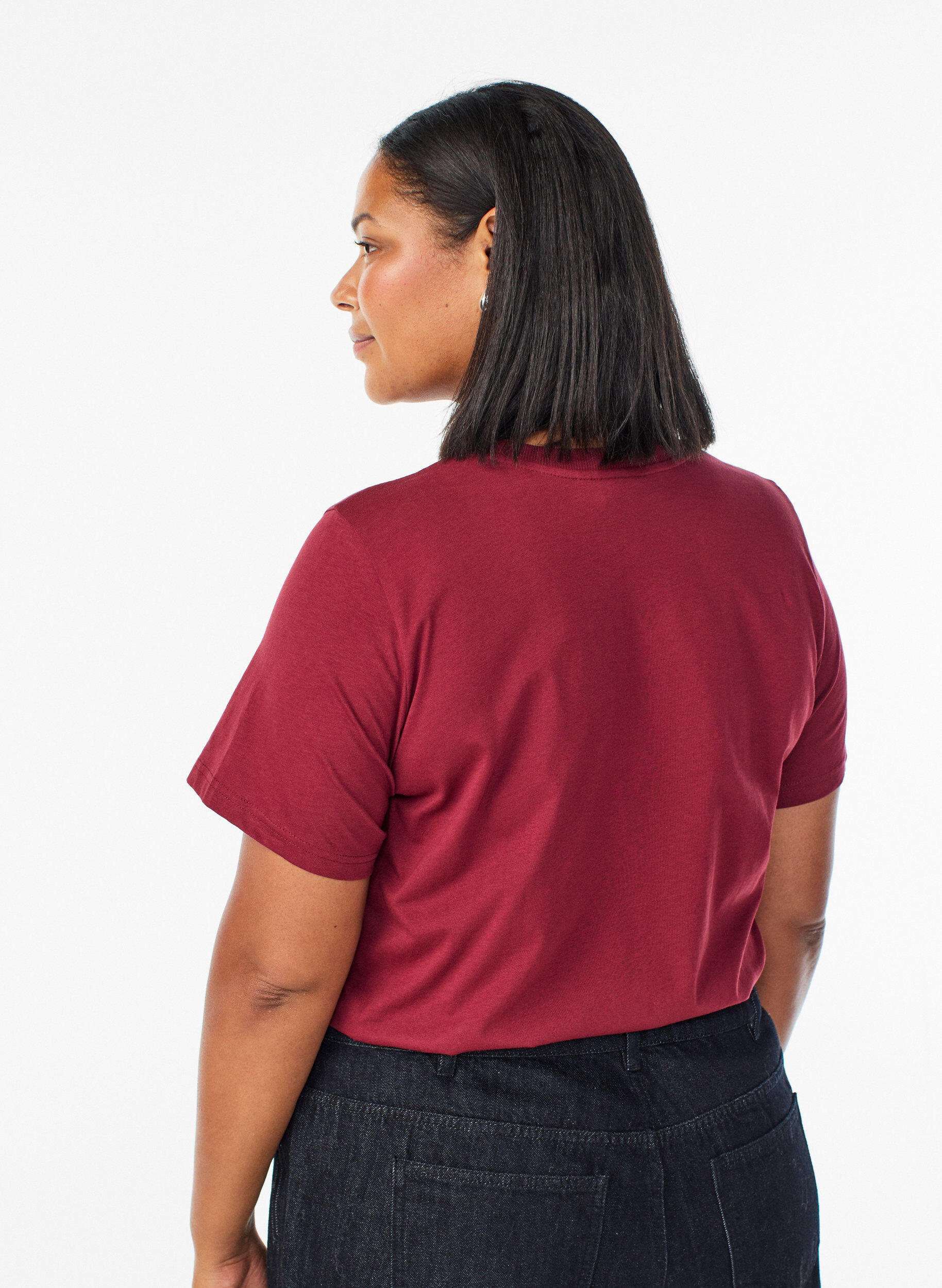 ZizziEnkel t-shirt i bomull med rund halsringning, M&ouml;rk Bordeaux, Model image number 2