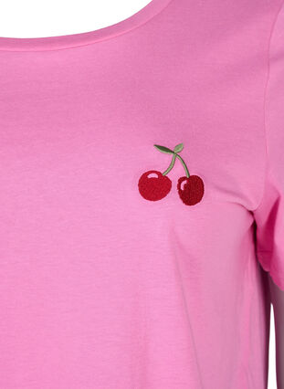 T-shirt i bomull med broderade körsbär, Roseb. W. CherryEMB., Packshot image number 2