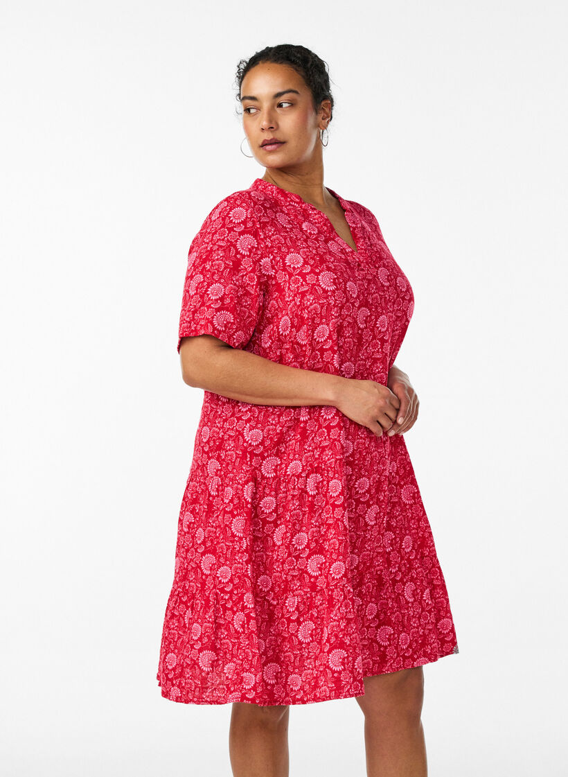 Kort a-linjeformad kl&auml;nning i bomullsmuslin, R&ouml;d, Model image number 0