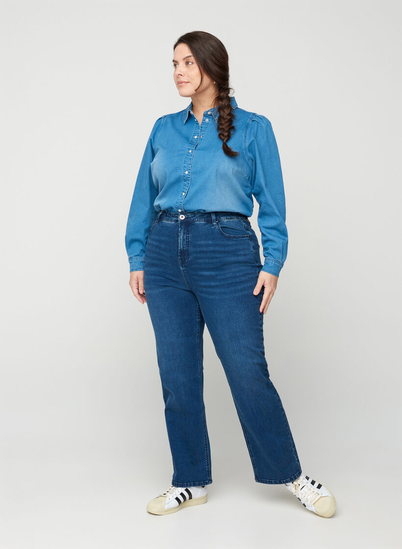 Jeans med extra hög midja, Blue denim, Model