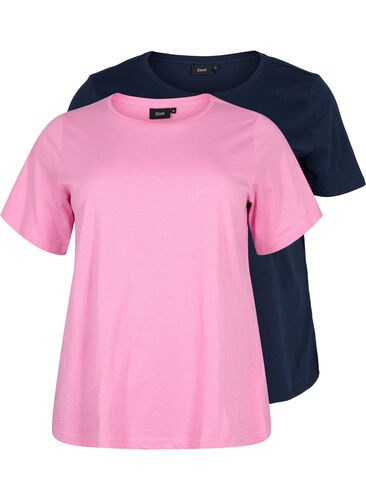 2-pack t-shirt i bomull, Rosebloom/Navy B, Packshot image number 0