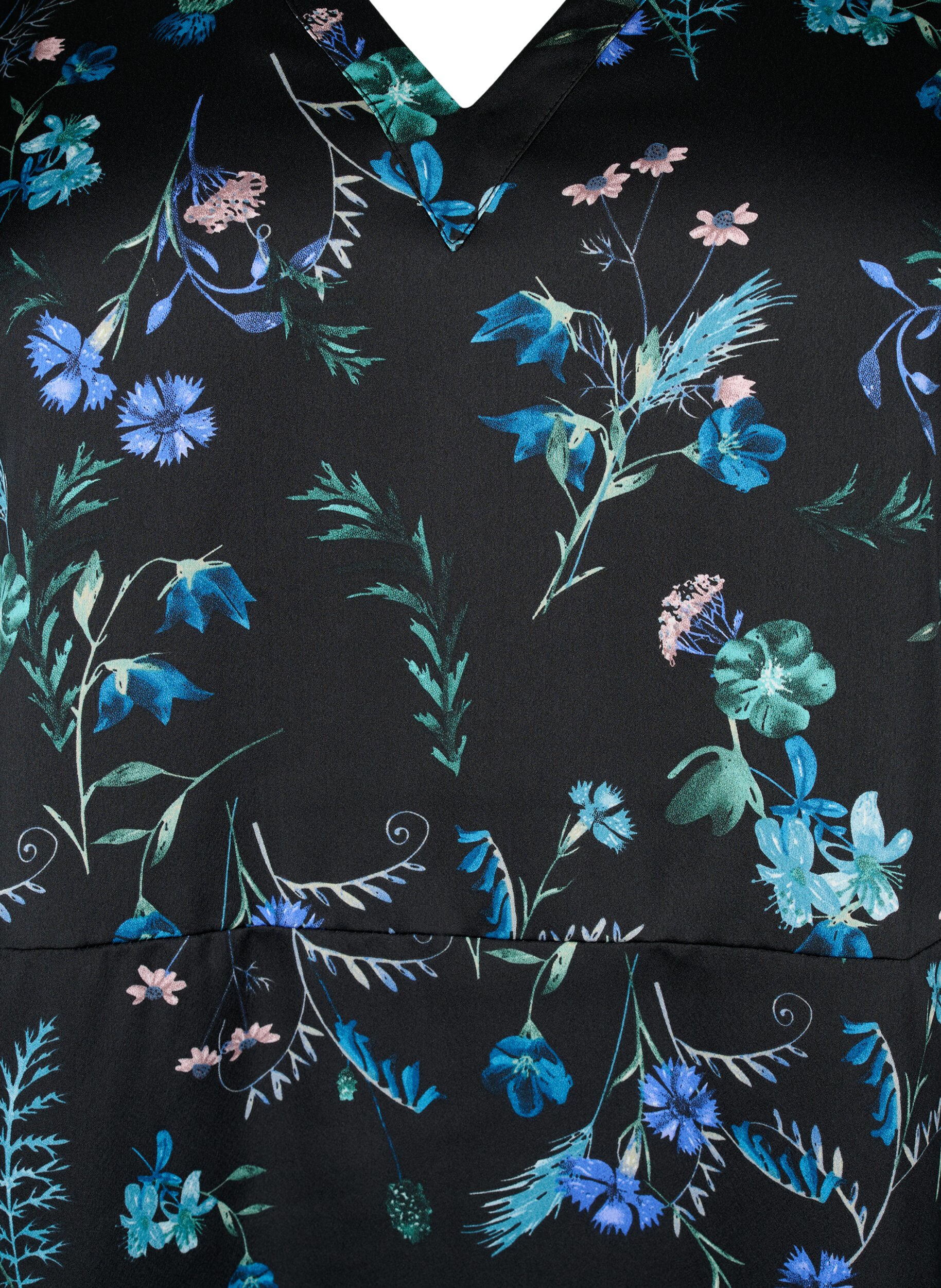 Zizzi L&aring;ng&auml;rmad midikl&auml;nning med blomm&ouml;nster, Blue Flower AOP, Packshot image number 2