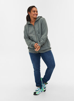 Munkjacka i sweatshirtkvalitet med huva och fickor, Balsam Green Mel, Model image number 2
