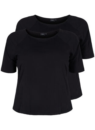 2-pack t-shirtar i bomull med 2/4 ärmar, Black, Packshot image number 0