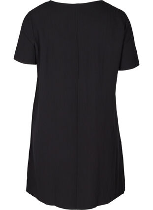 Kortärmad viskosklänning med fickor, Black, Packshot image number 1