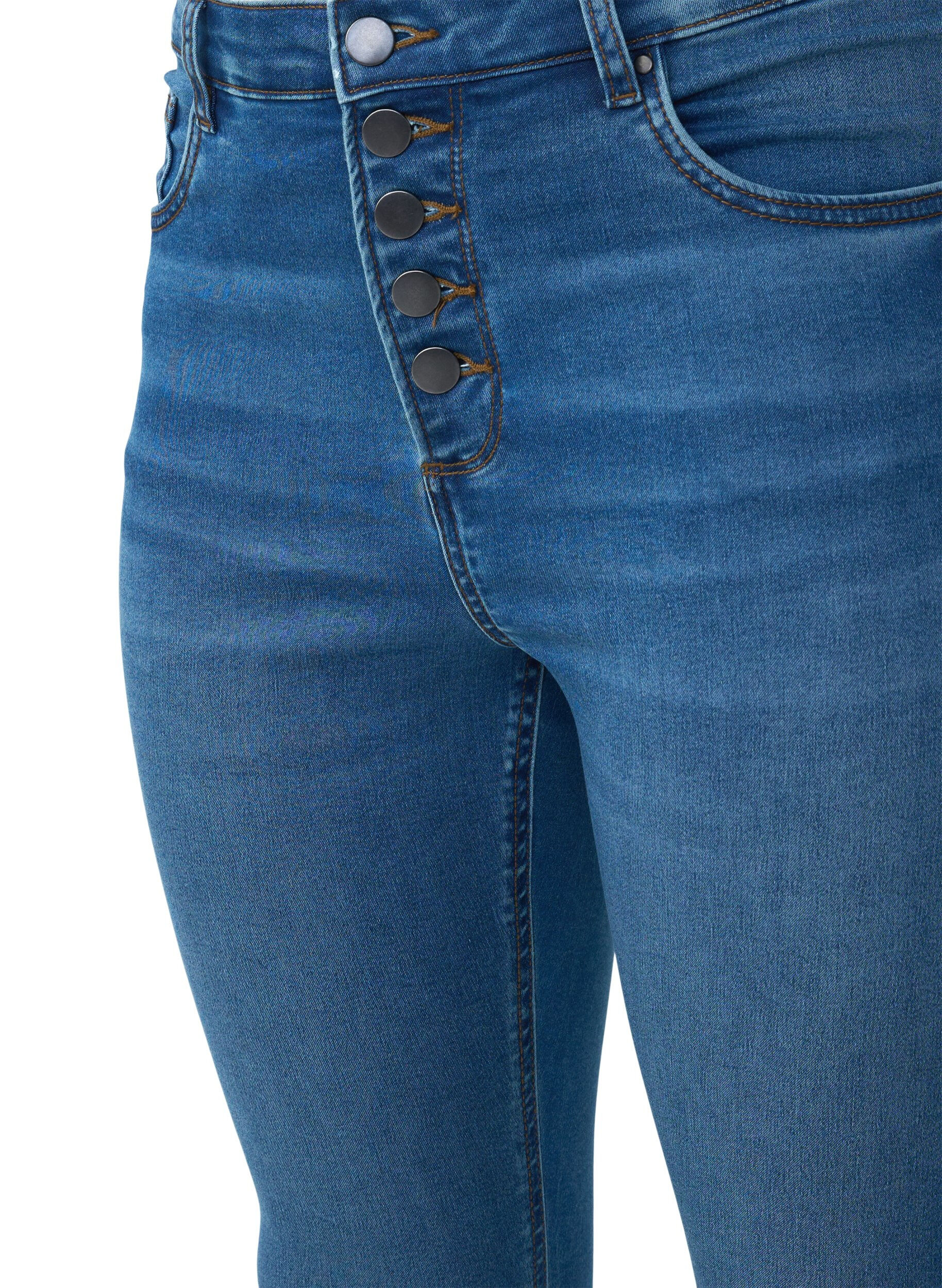 Zizzi Amy-jeans med h&ouml;g midja och knappst&auml;ngning, Blue Denim, Packshot image number 2
