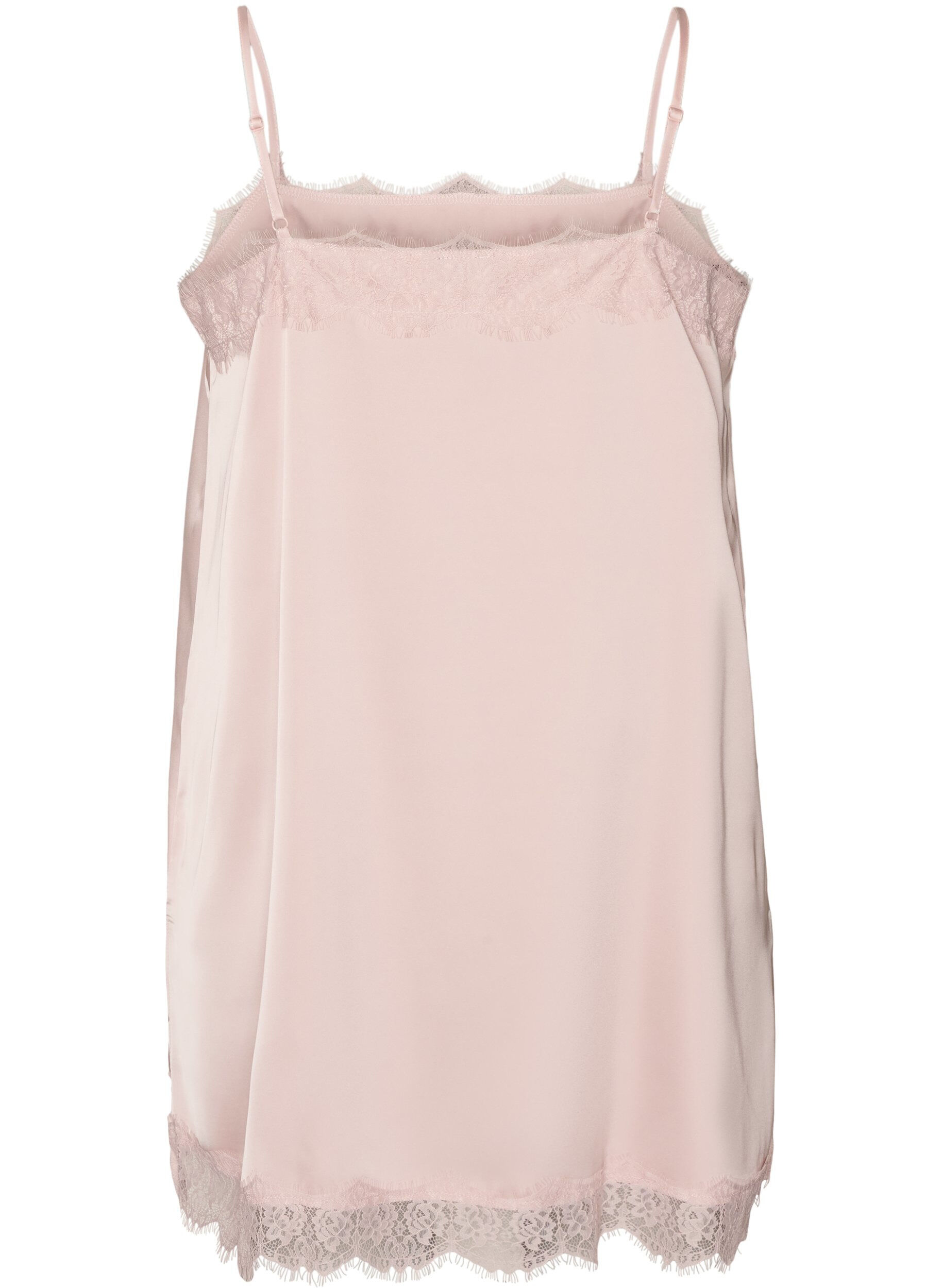 ZizziL&aring;ng topp i satin med spetskanter, Rosa, Packshot image number 1