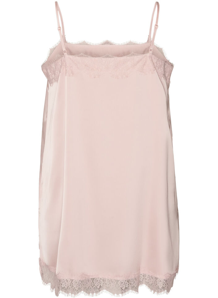 L&aring;ng topp i satin med spetskanter, Rosa, Packshot image number 1