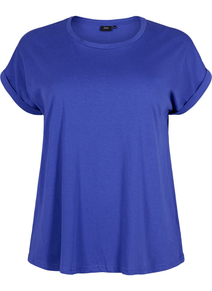 Kort&auml;rmad t-shirt i bomullsmix, Bl&aring;, Packshot image number 0