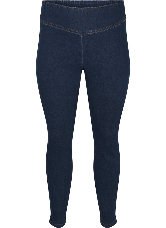 Stretchiga jeggings med hög midja, Dark Blue, Packshot image number 0