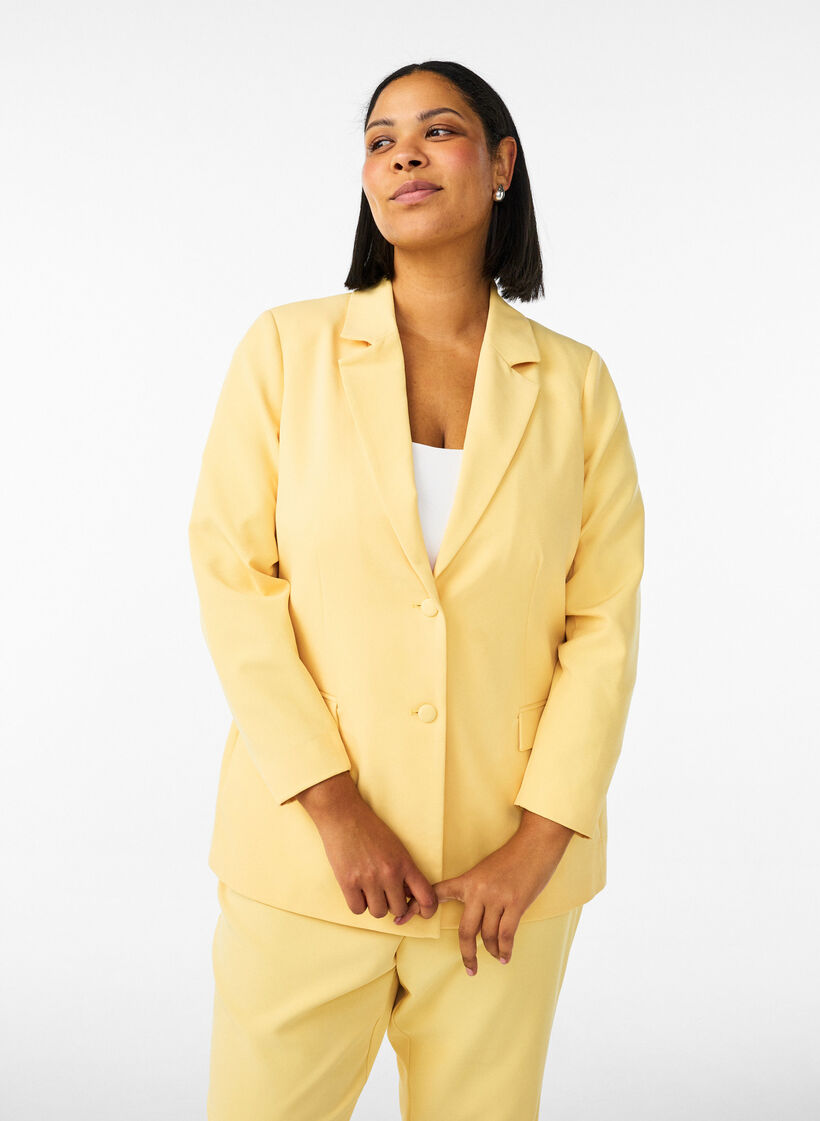 Klassisk blazer med kn&auml;ppning, Gul, Model image number 0