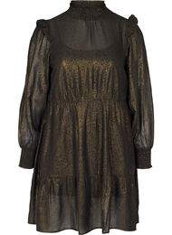 Långärmad klänning med smock och volanger, Black w. Gold