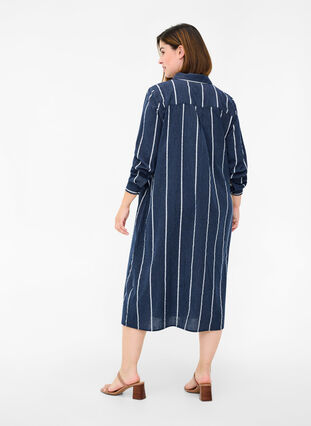 Lång skjortklänning i bomull med randigt mönster, N.Sky w.White Stripe, Model image number 1