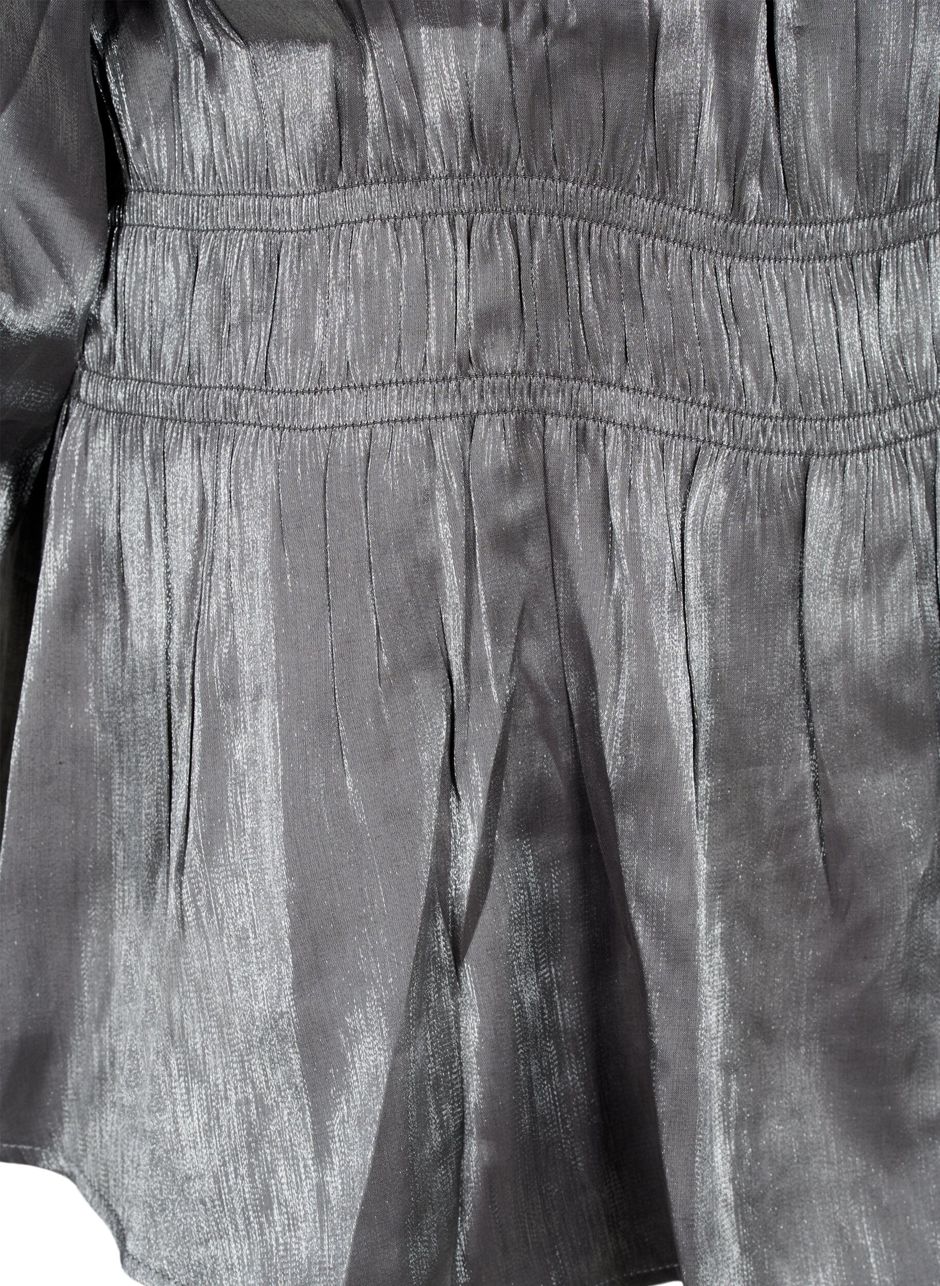 Zizzi Silverf&auml;rgad blus med trekvarts&auml;rm och smock, Dark Silver, Packshot image number 3