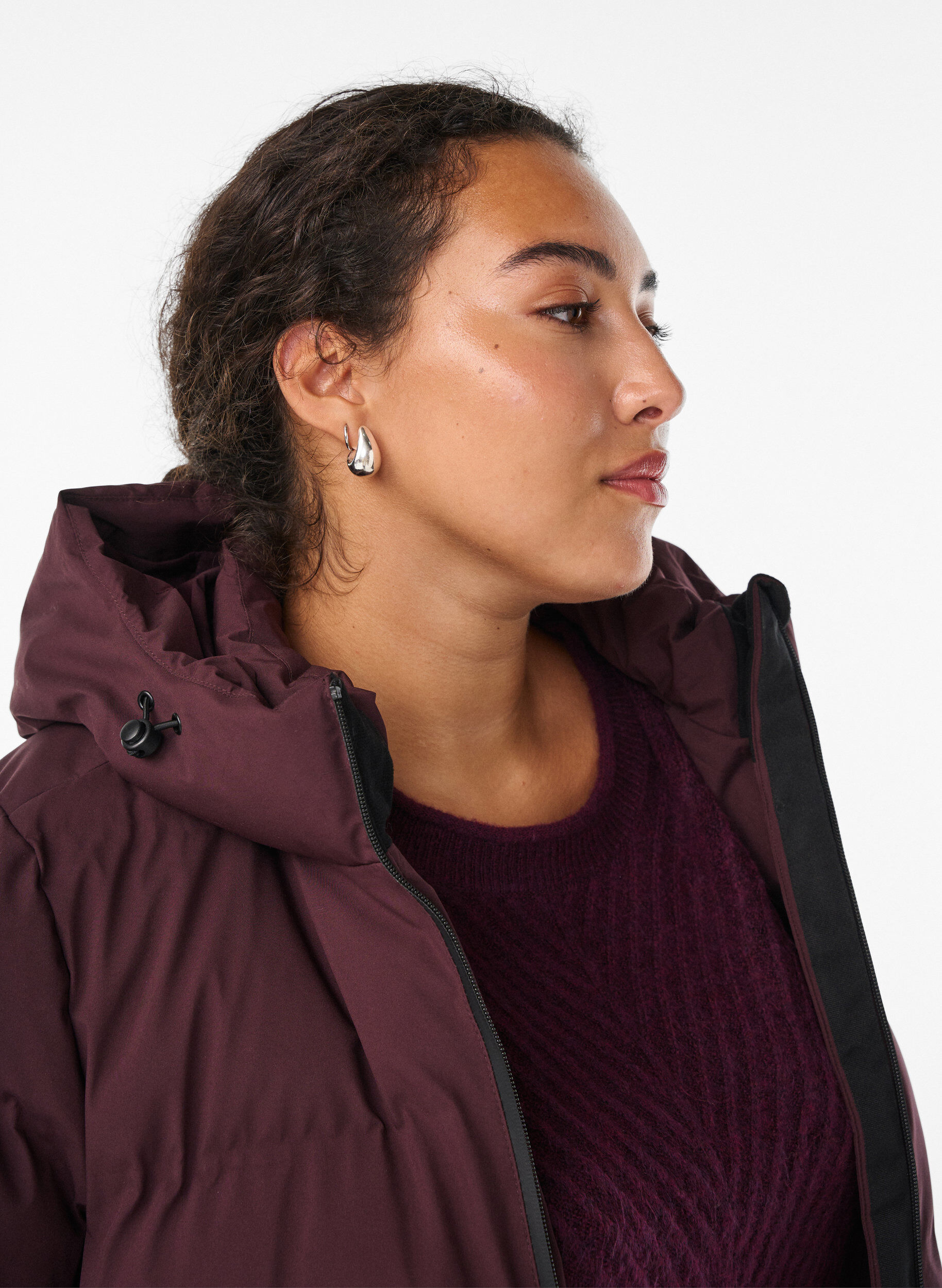 ZizziL&aring;ng puffervinterjacka med huva, M&ouml;rk Bordeaux, Model image number 2