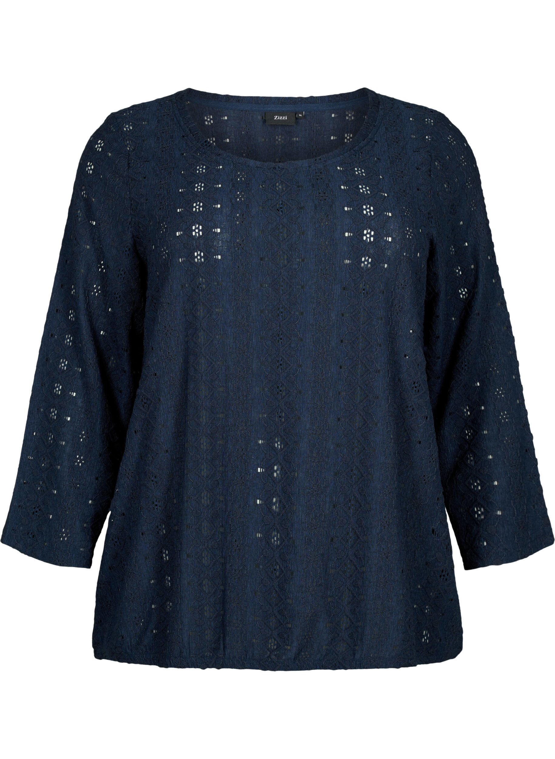 Zizzi Blus med anglaise broderi och 7/8 &auml;rmar, Navy Blazer, Packshot image number 0