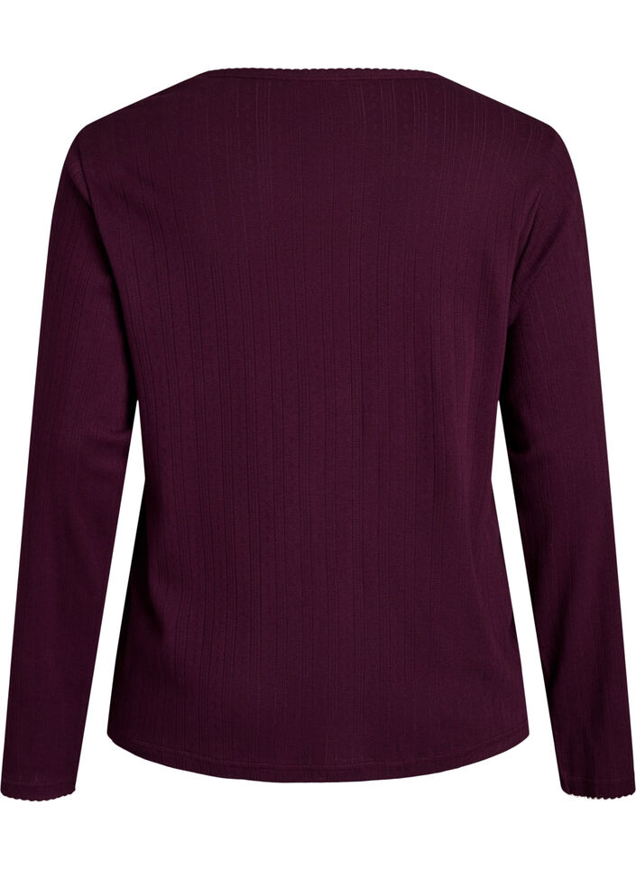 Pyjamastopp i ekologisk bomull med h&aring;lbroderi, M&ouml;rk Bordeaux, Packshot image number 1