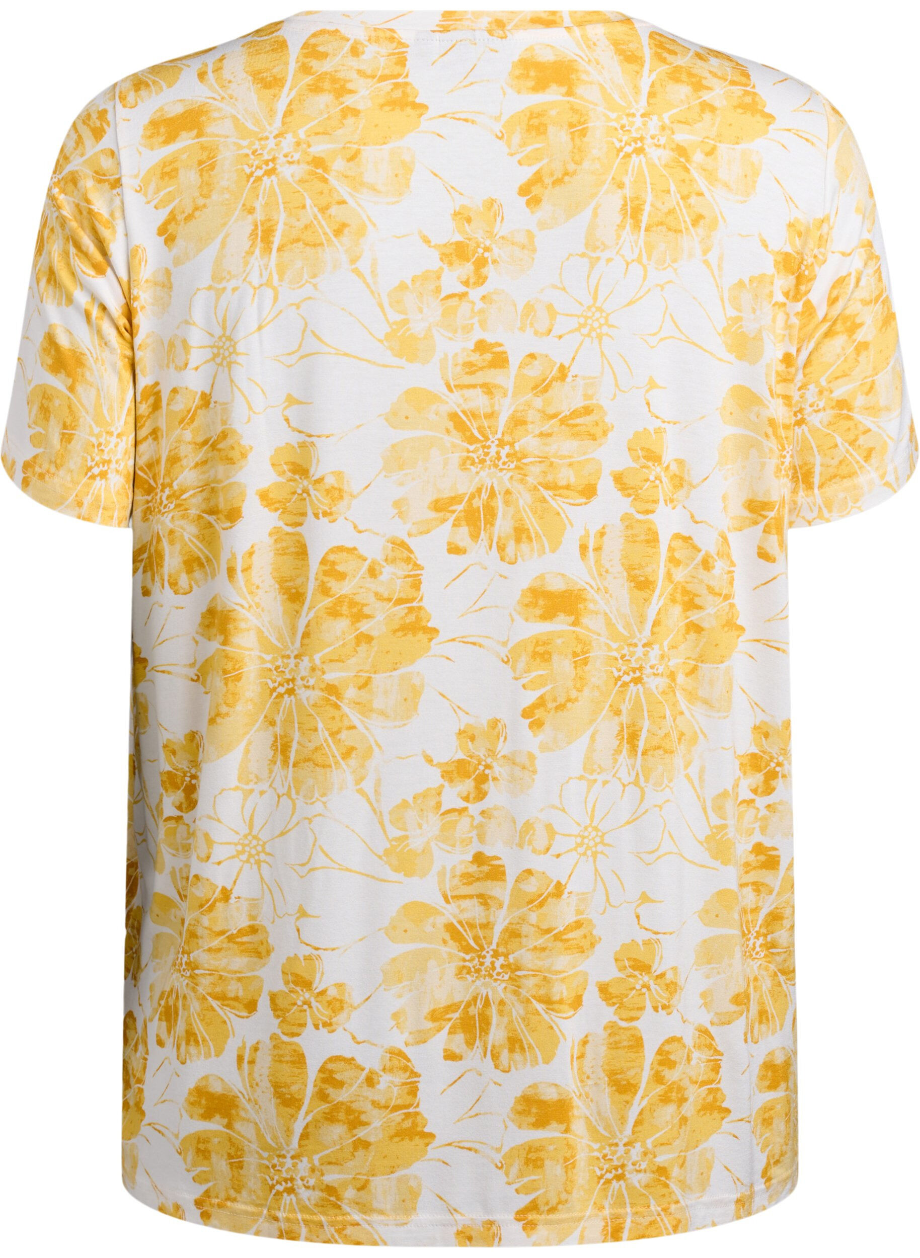 Zizzi T-shirt med blommigt tryck, Gul, Packshot image number 1