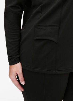 Baselayer blus med fickor och mesh, Black, Model image number 2