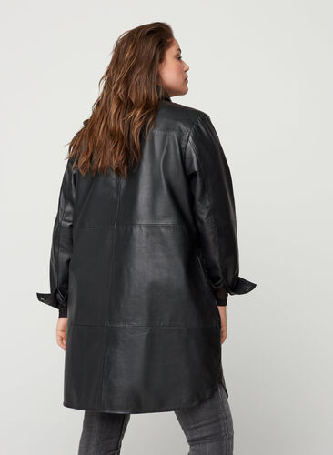 Lång skjortjacka i läder, Black, Model image number 1