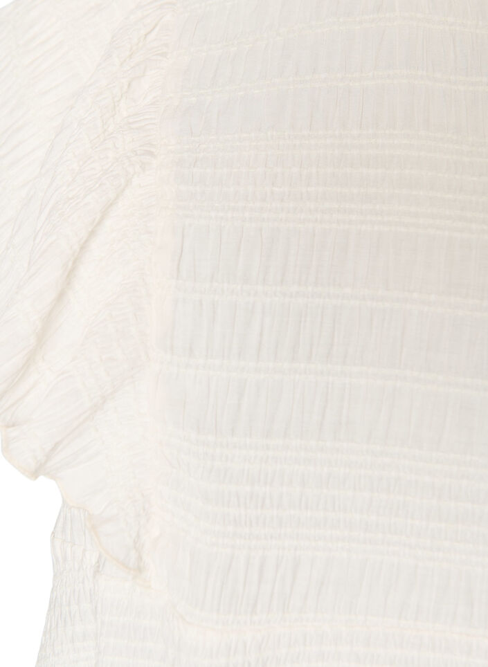 Blus med smock och volang&auml;rmar, Vanilla, Packshot image number 2