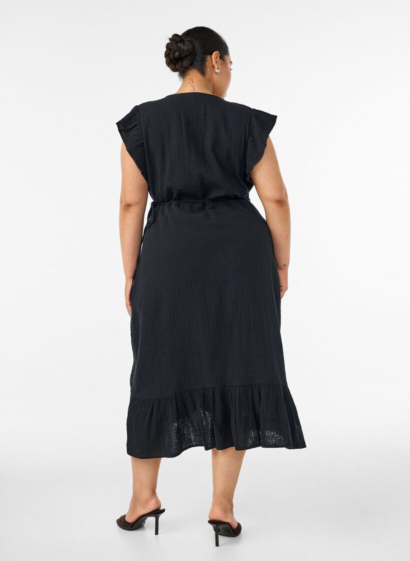 Omlottkl&auml;nning i bomullsmuslin med volanger, Svart, Model image number 1