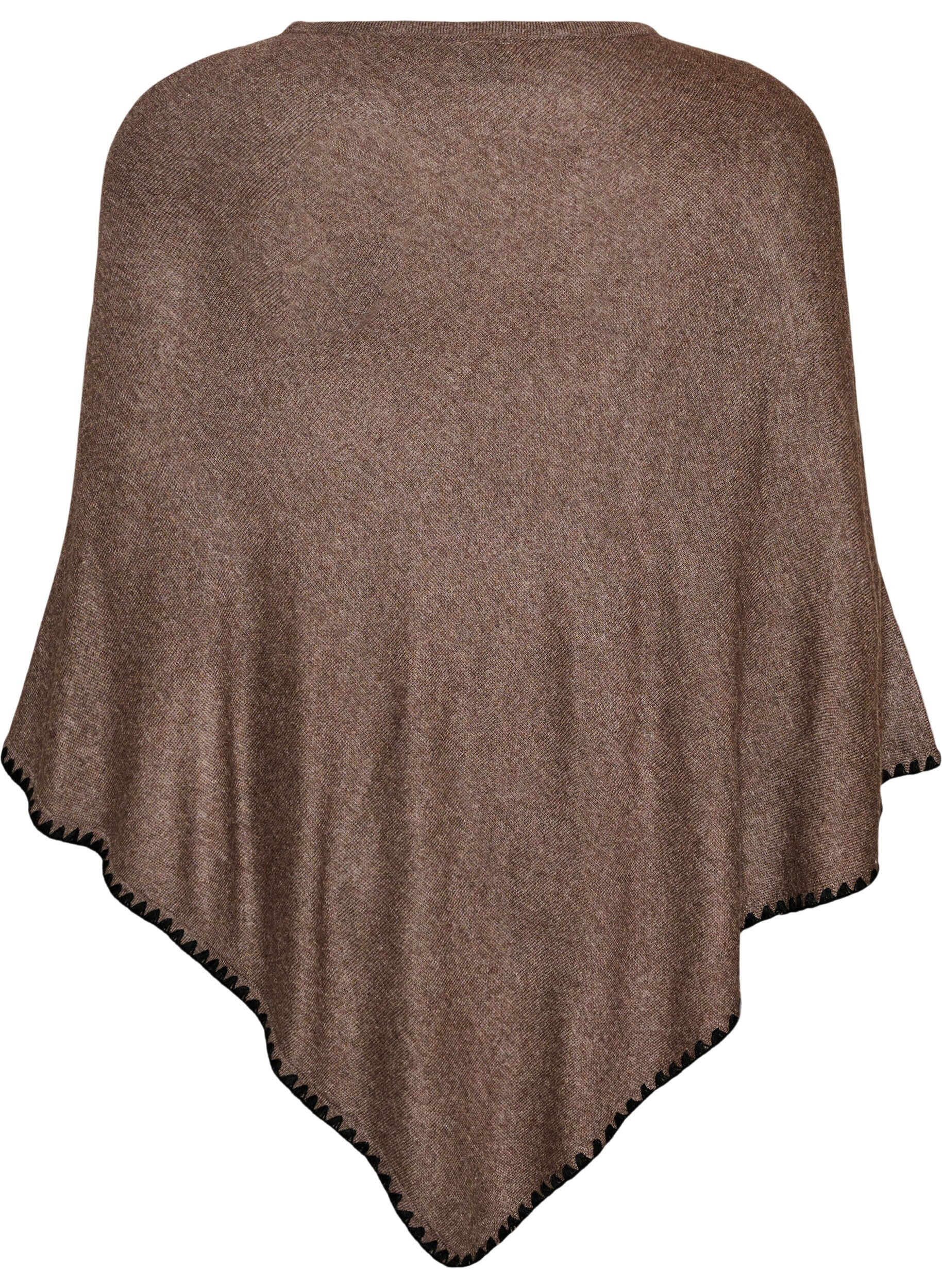 ZizziFin stickad poncho, Brun, Packshot image number 1