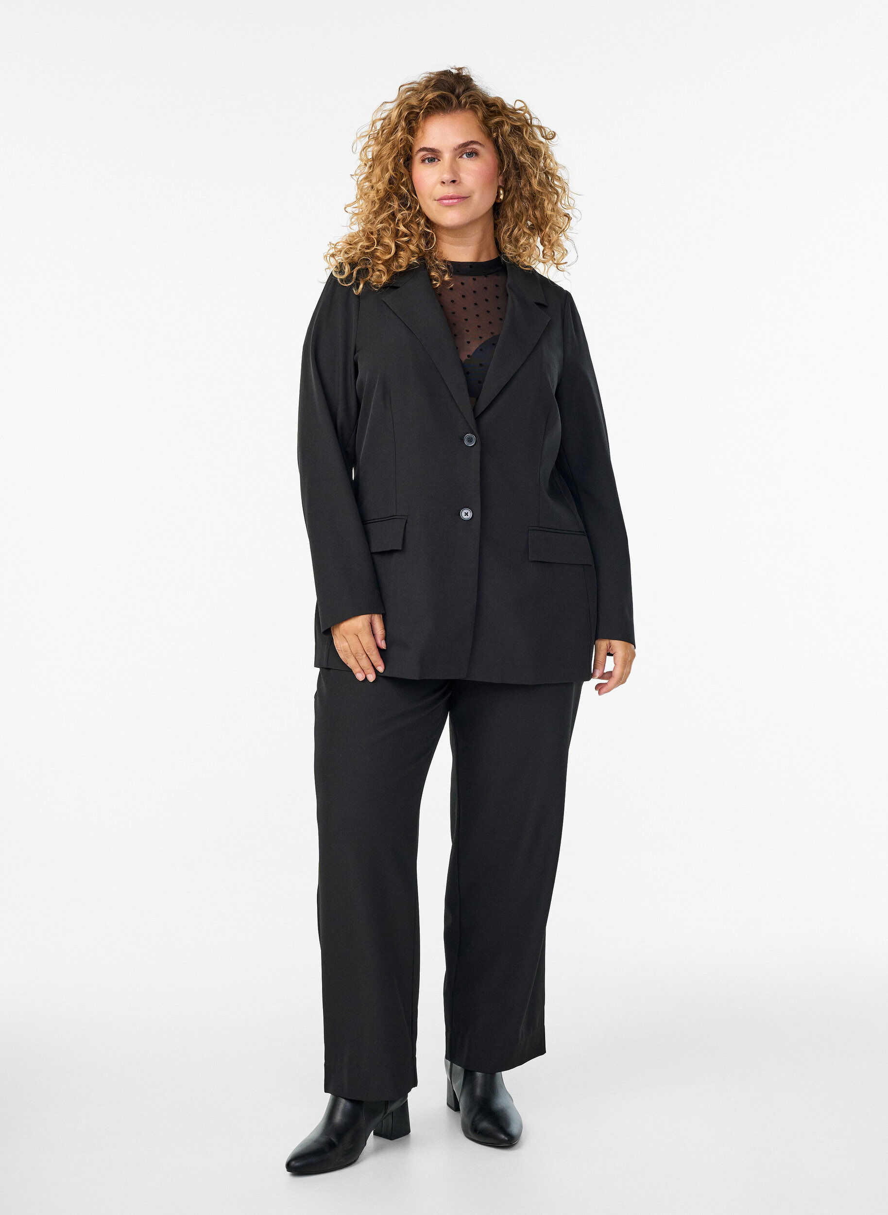 ZizziBlazer med fickor och slitsar, Svart, Model image number 1