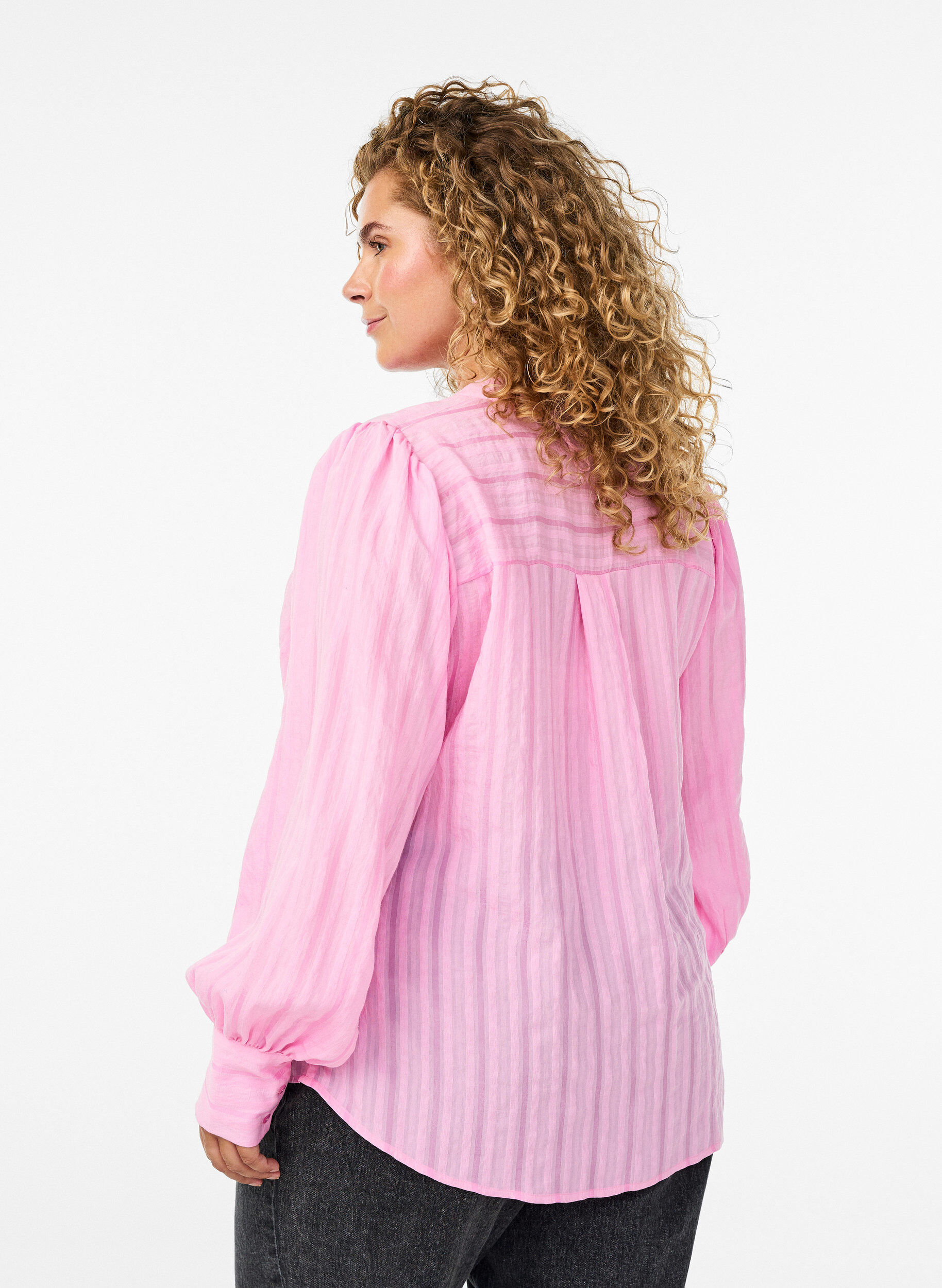 Zizzi Blus med vertikala r&auml;nder, Rosa, Model image number 2