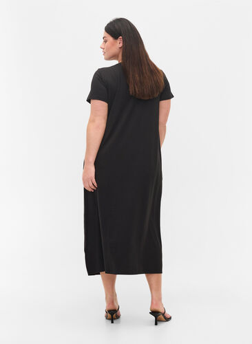 Midiklänning med korta ärmar, Black Solid, Model image number 0