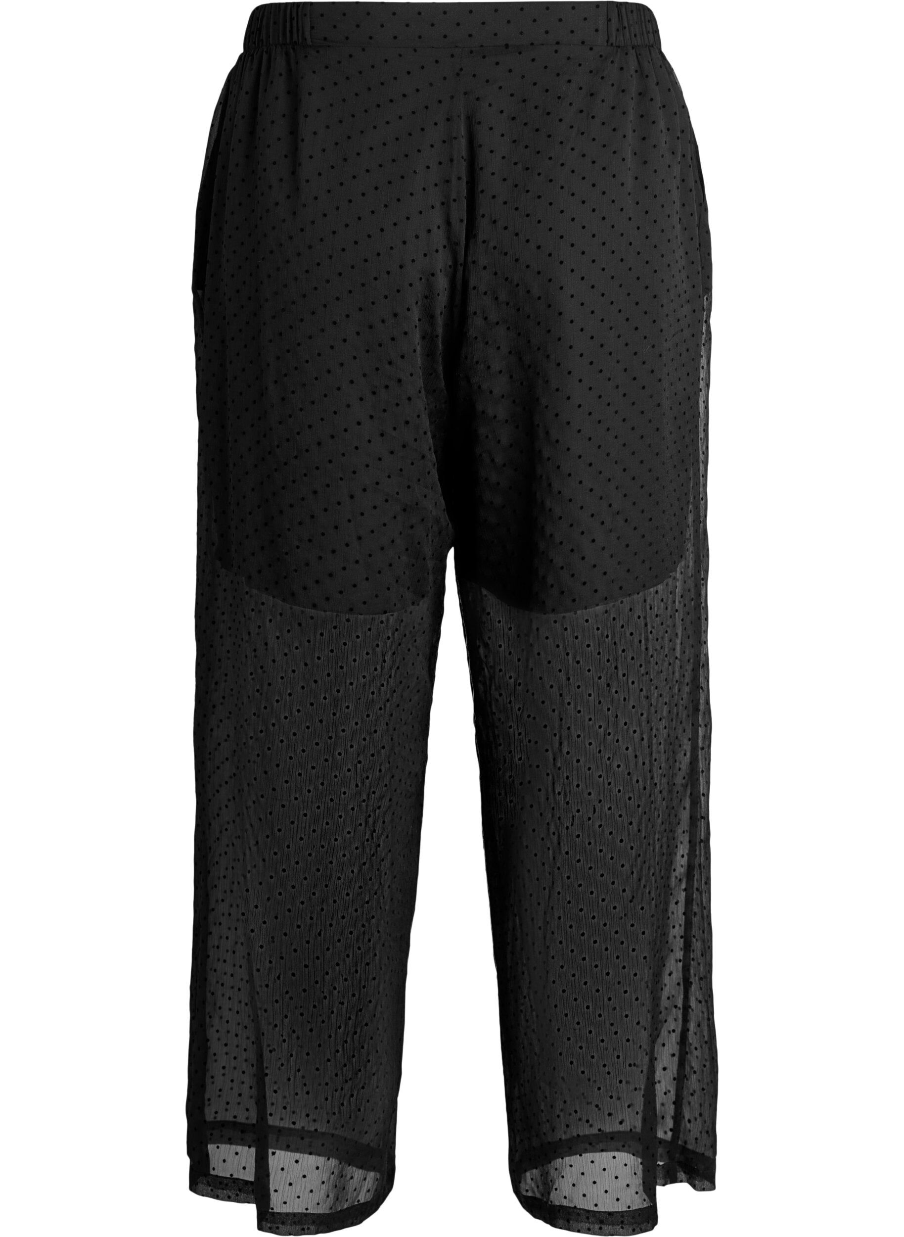 ZizziL&ouml;sa byxor i chiffong med prickar, Svart, Packshot image number 1
