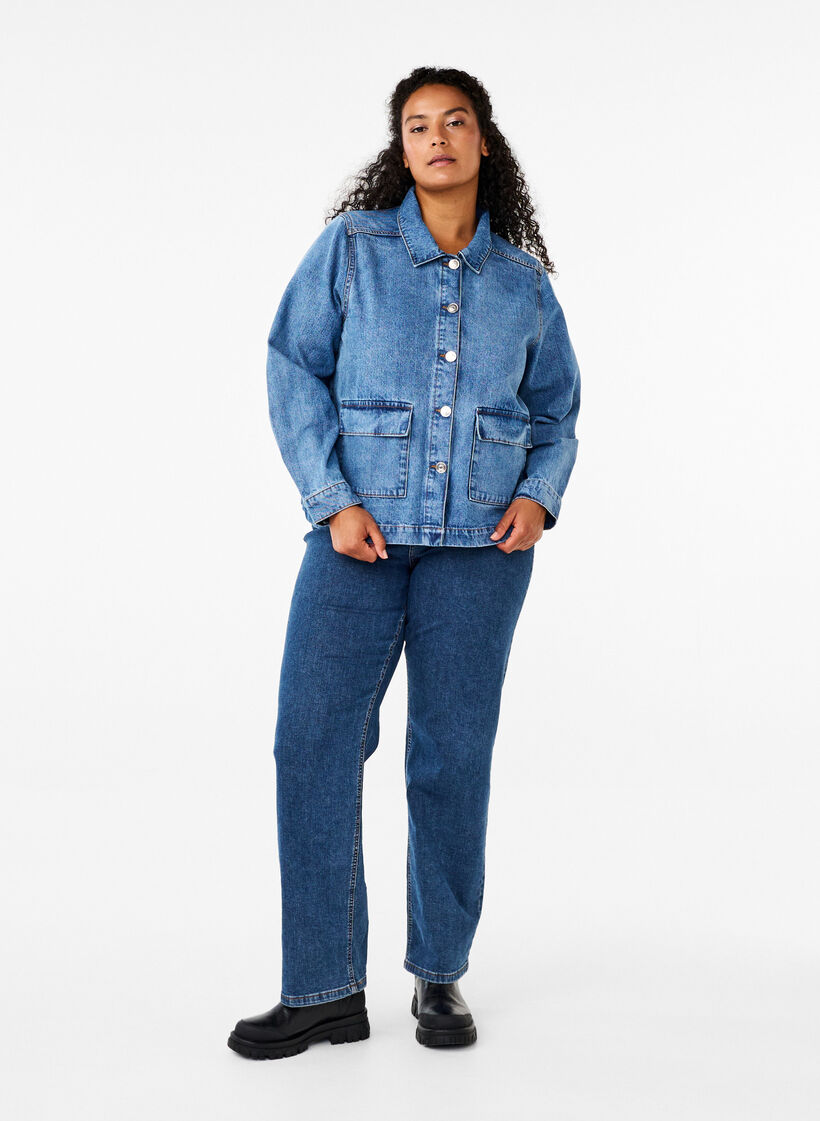 Skjortjacka i denim med fickor, Blue Denim, Model image number 2