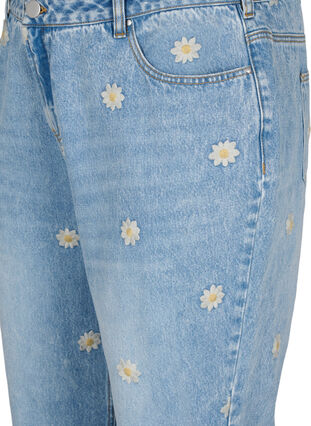 Mille mom fit jeans med broderade blommor, Light Blue w. Flower, Packshot image number 2