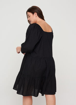 A-linjeformad klänning med 3/4 ärmar , Black, Model image number 1