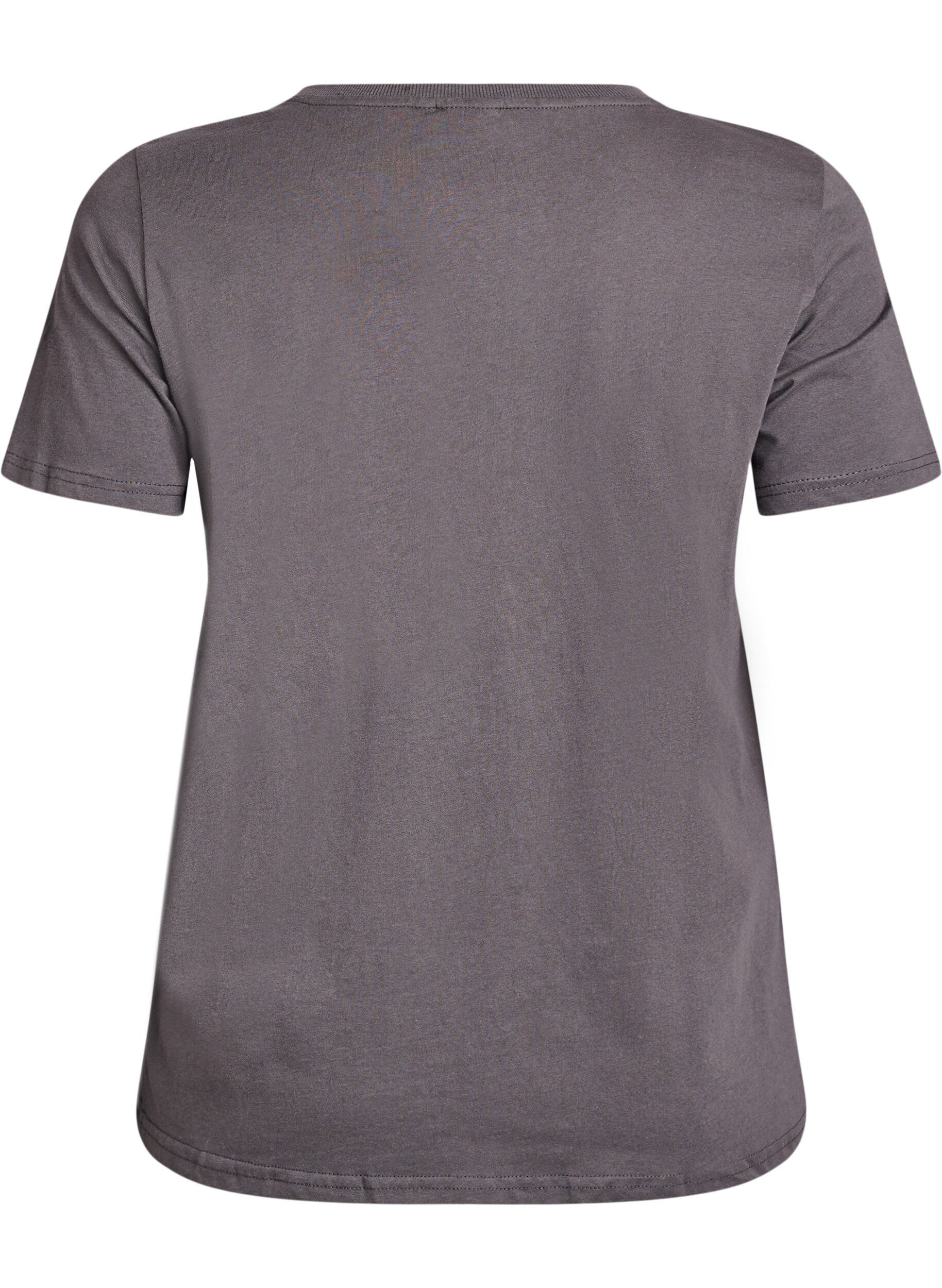 Zizzi t-shirt i bomull med tryck framtill, Gr&aring;, Packshot image number 1