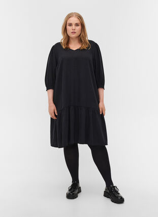 V-ringad klänning med smock, Black, Model image number 2