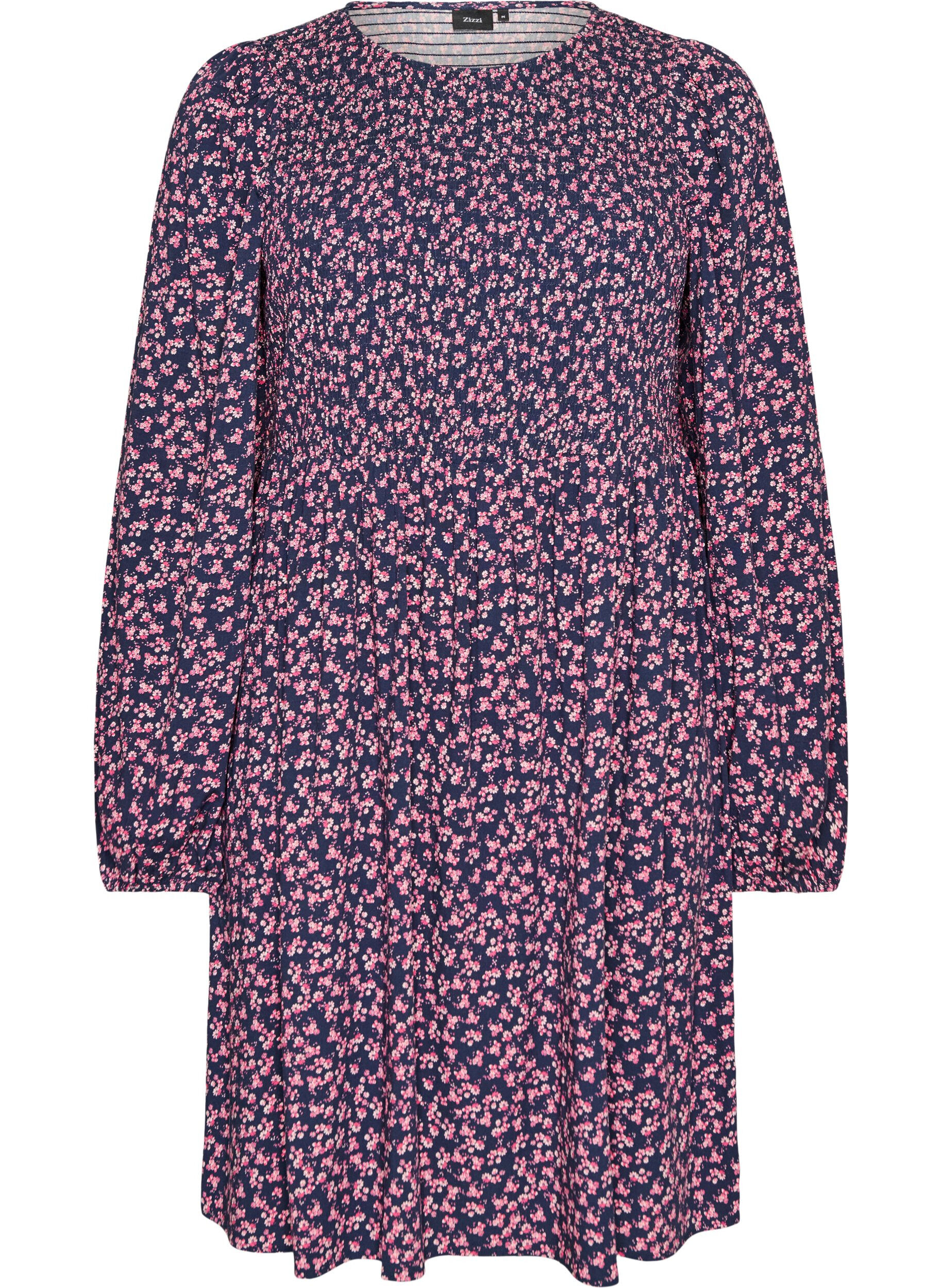 ZizziKl&auml;nning med smock upptill och sm&aring;blommigt m&ouml;nster, Bl&aring;, Packshot image number 0