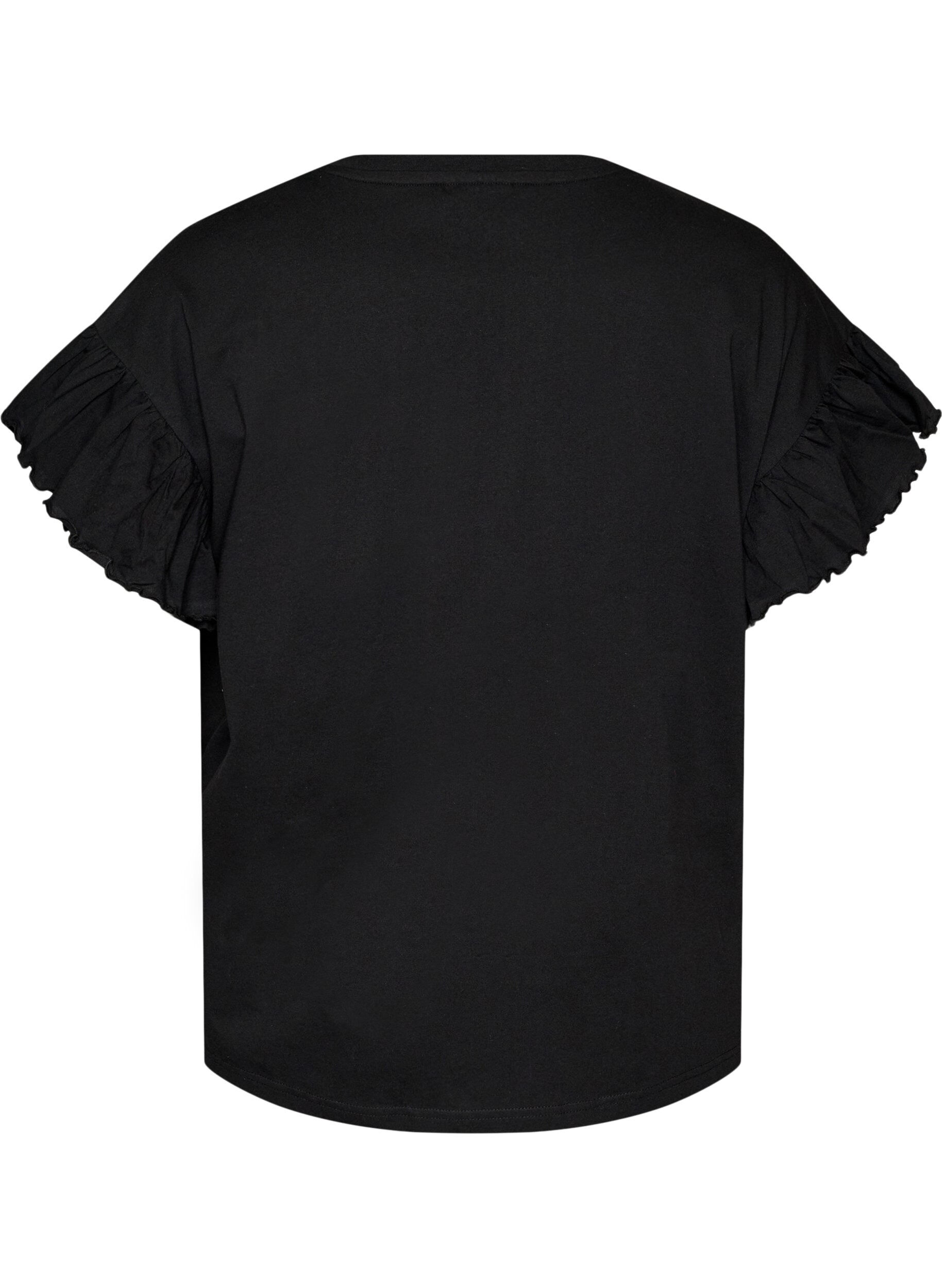 ZizziT-shirt i ekologisk bomull med volang&auml;rmar, Svart, Packshot image number 1