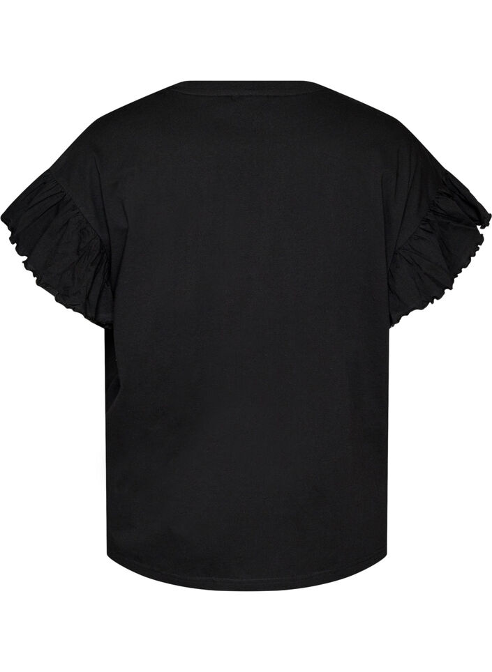 T-shirt i ekologisk bomull med volang&auml;rmar, Svart, Packshot image number 1