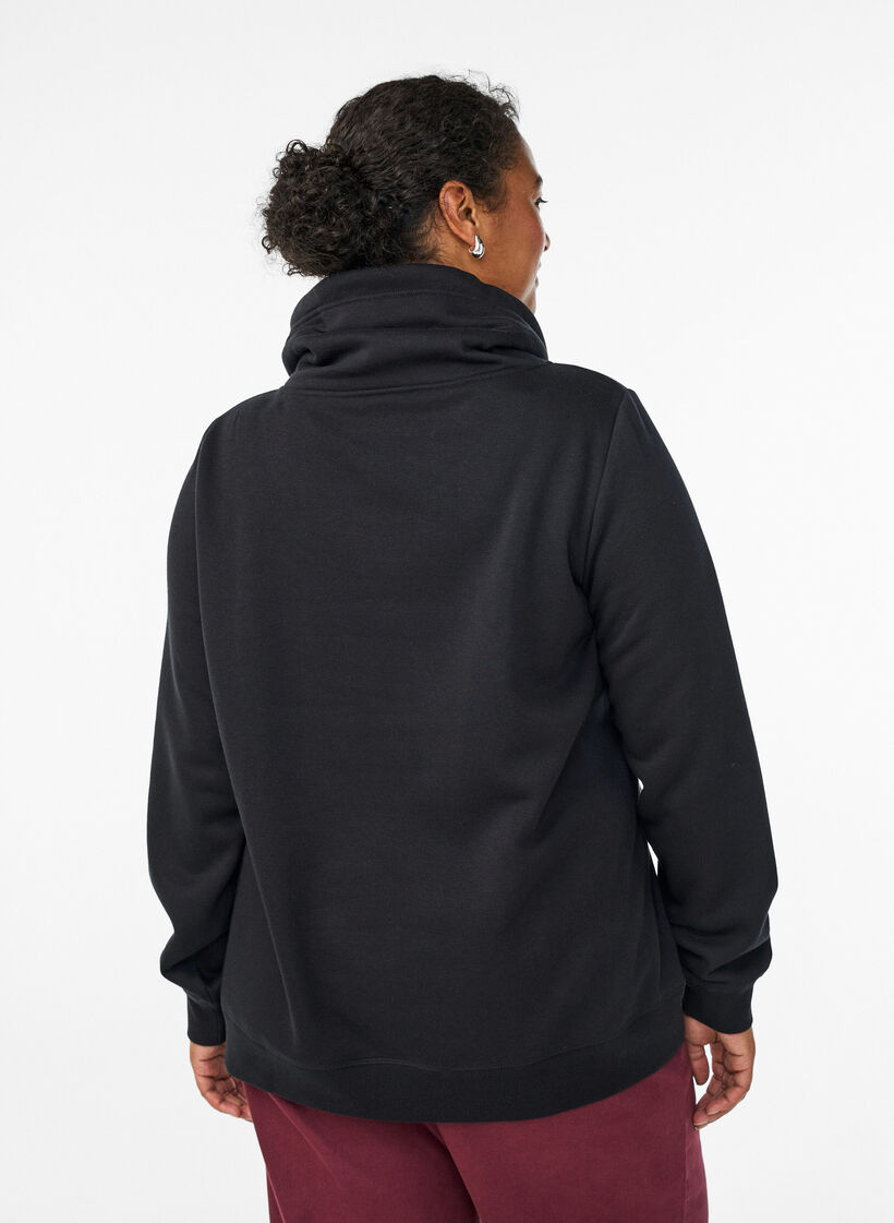 Sweatshirt med h&ouml;g krage och fickor, Svart, Model image number 2