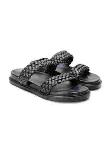 Sandal i läder med bred passform, Black, Packshot image number 1