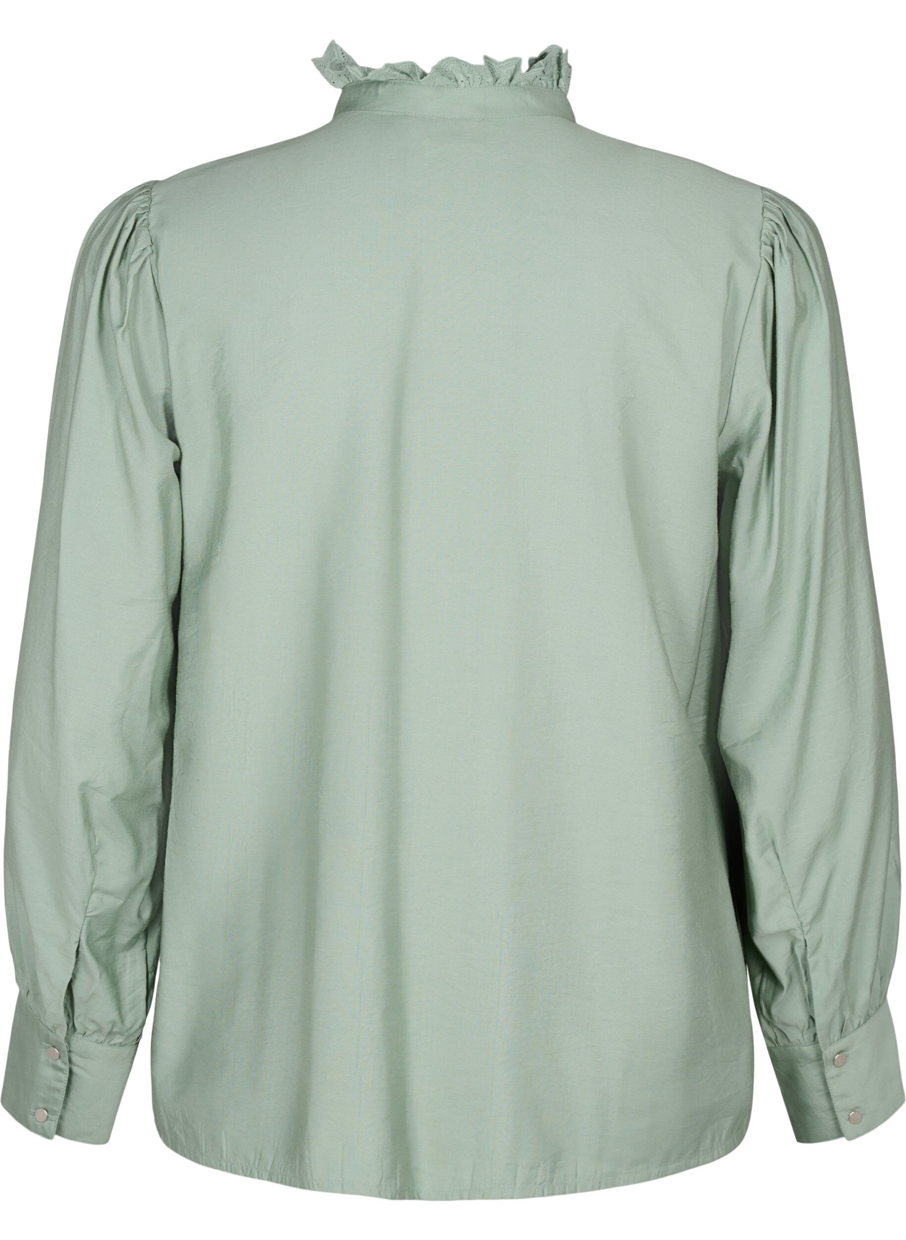 Zizzi Viskosshirt blus med ruffles, Green Bay, Packshot image number 1
