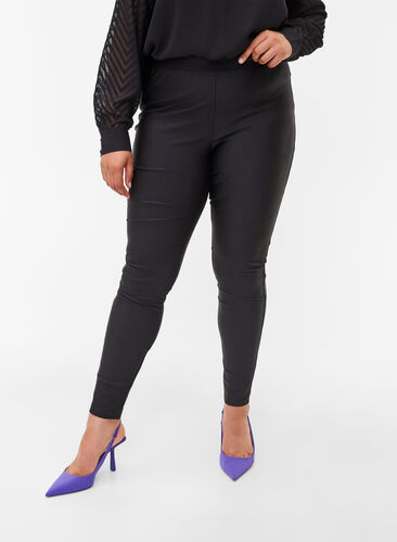 Croppade, glansiga leggings med bakfickor, Black, Model image number 0