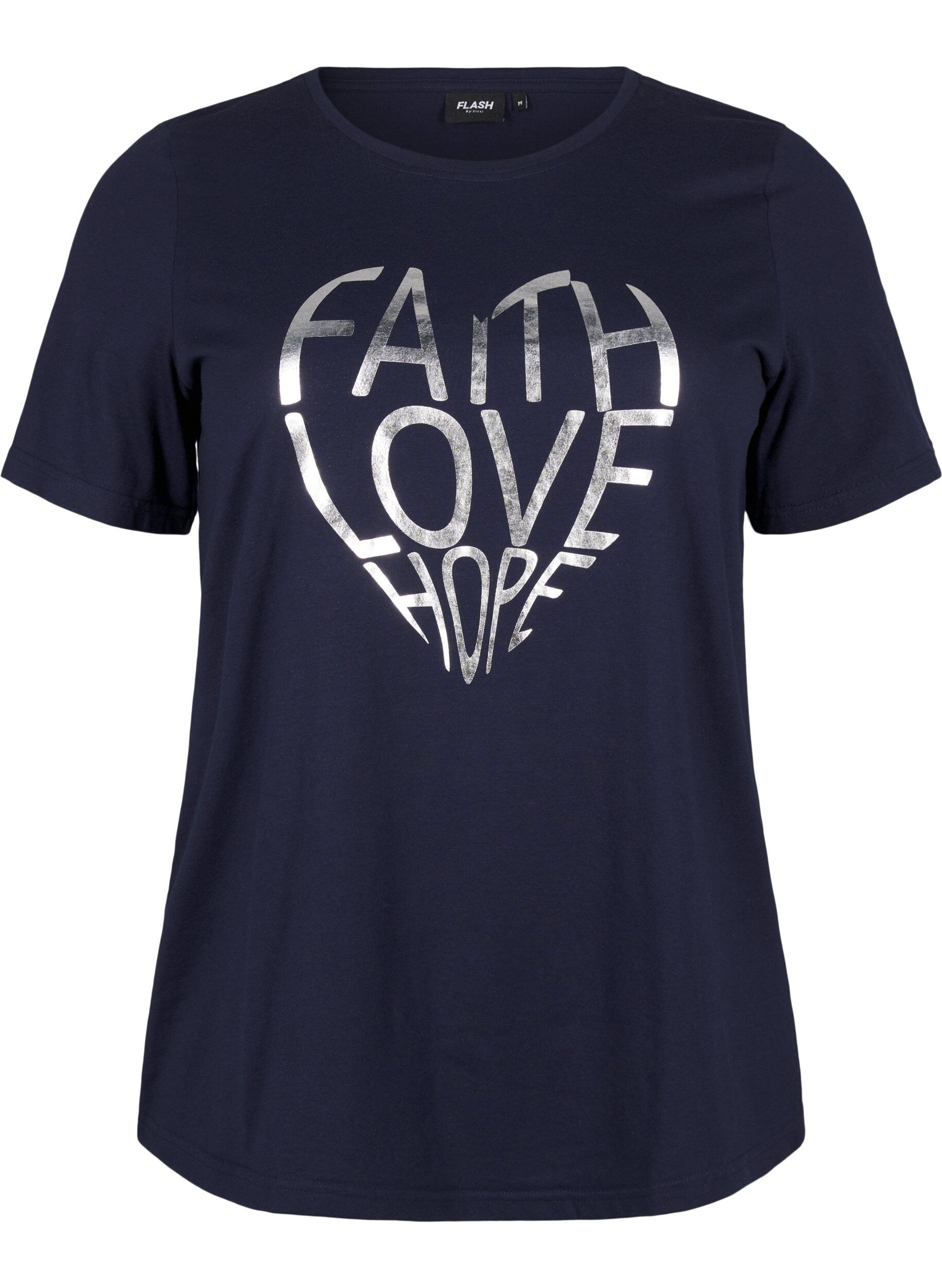 Zizzi FLASH - T-shirt med motiv, Navy B. Silver Faith, Packshot image number 0
