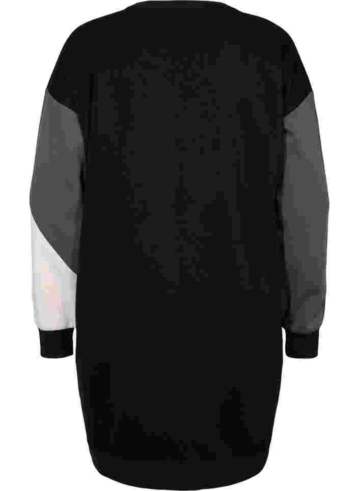 Lång sweatshirt med blockfärger, Black Color Block, Packshot image number 1