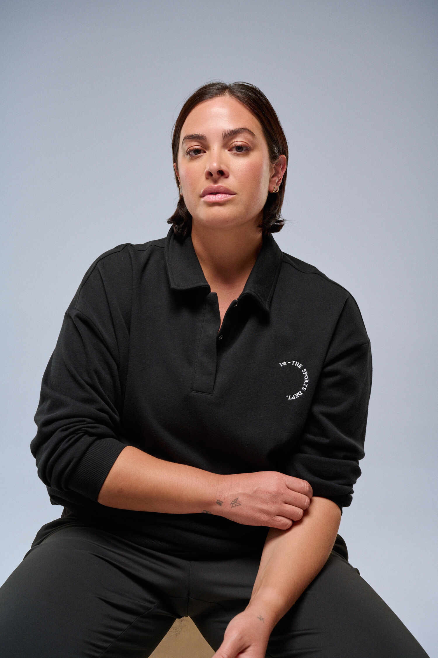 Sweatshirt med polodetaljer, , Model