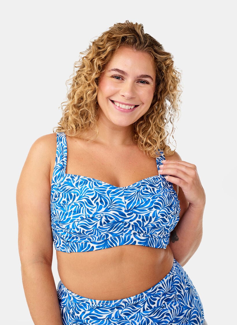 Vadderad bikinitopp med tryck, Bl&aring;, Model image number 0
