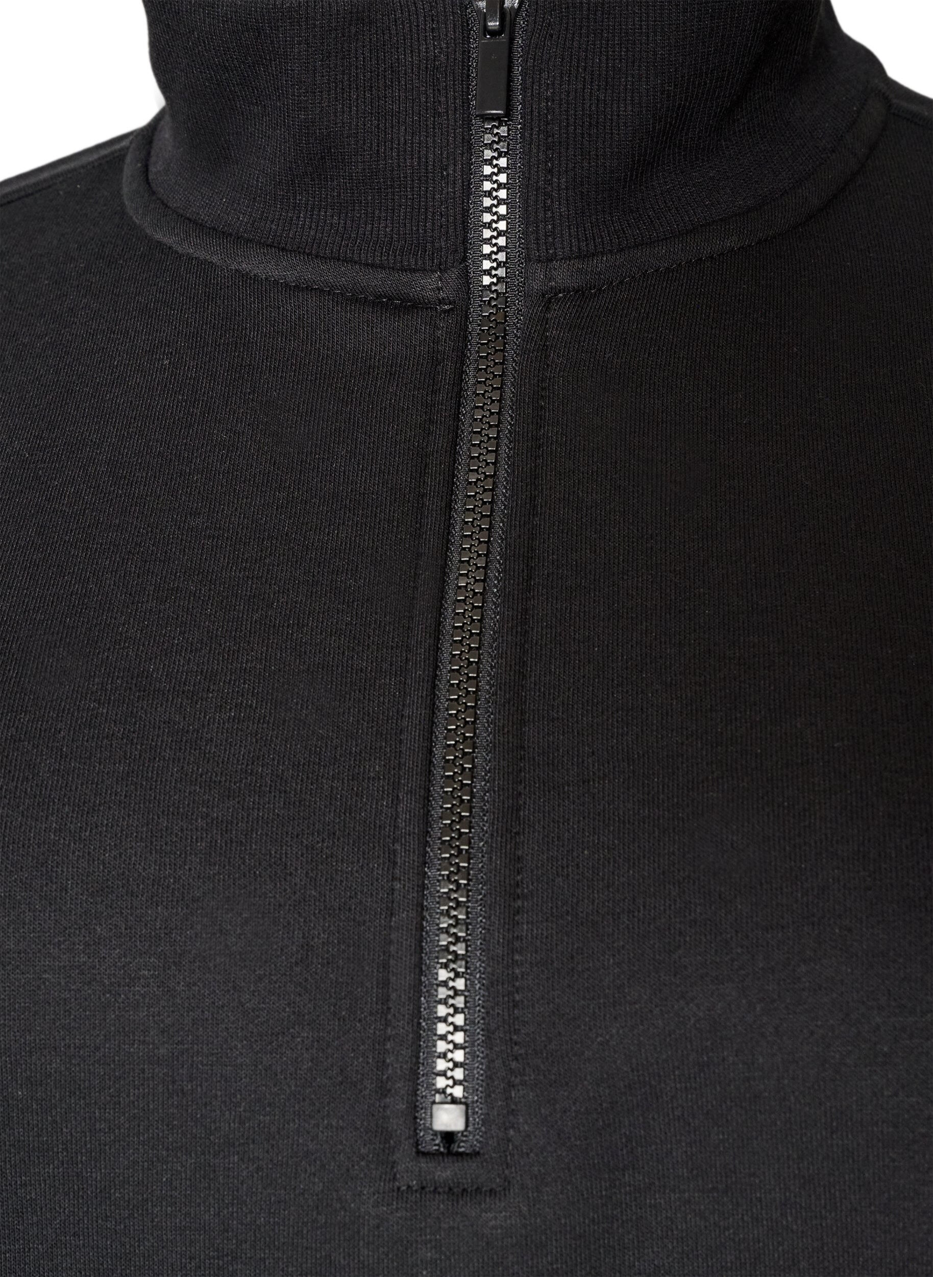 ZizziSweatshirtkl&auml;nning med h&ouml;g ribbad krage och dragkedja, Svart, Packshot image number 2