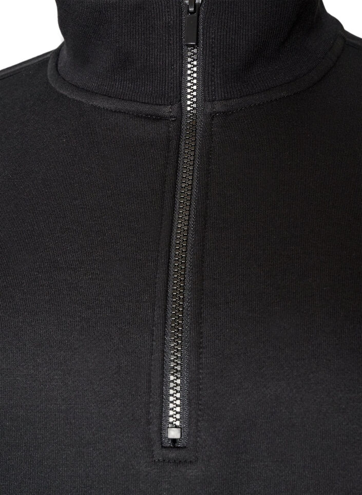 Sweatshirtkl&auml;nning med h&ouml;g ribbad krage och dragkedja, Svart, Packshot image number 2
