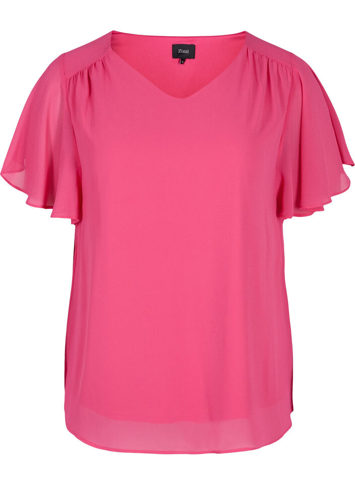 Blus med korta &auml;rmar, Magenta, Packshot image number 0